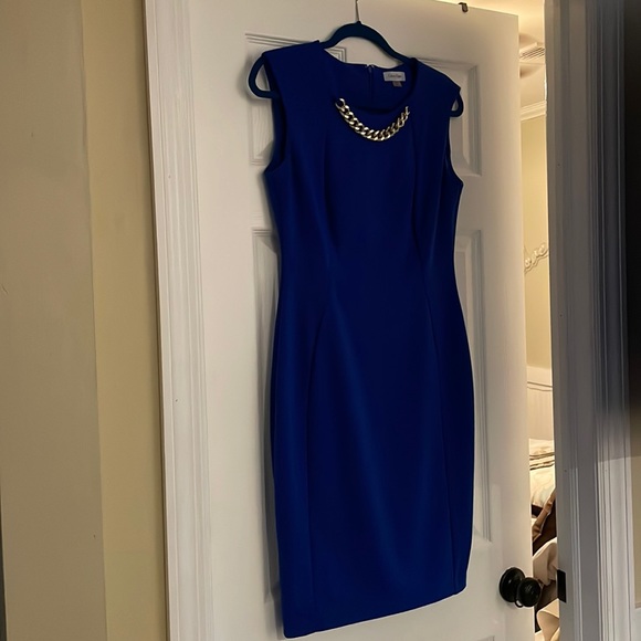 calvin klein blue dress gold zipper Calvin Klein Women's Royal Blue Sheath Dress with Gold Zipper Size 4  Polyester